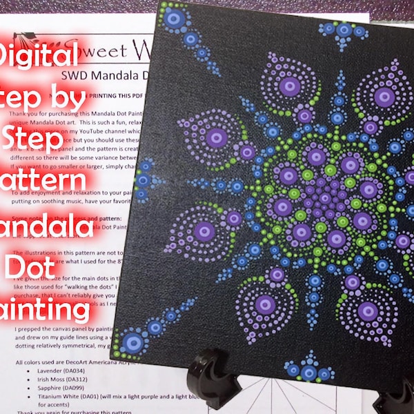 Digital Mandala Dot Painting #003 Pattern - Panneau de toile 8 "x 8"