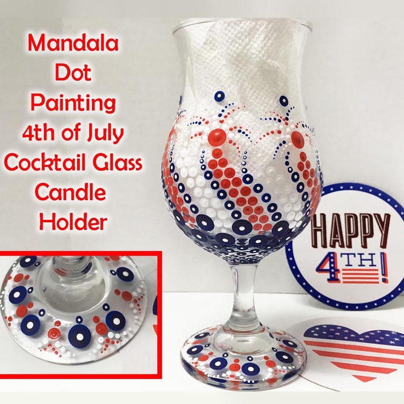 Digital Dot Mandala Pattern Red, White & Blue Wine Glass image 5