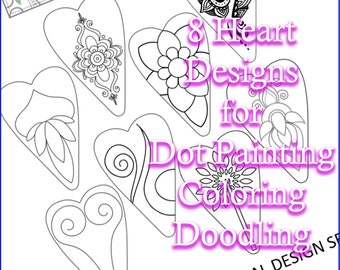 SWD Hearts Digital Design Set for Mandala Dot Painting, Coloring and Doodling - 8.5" and 5.5" Formats Included Plus Blank Heart Outlines