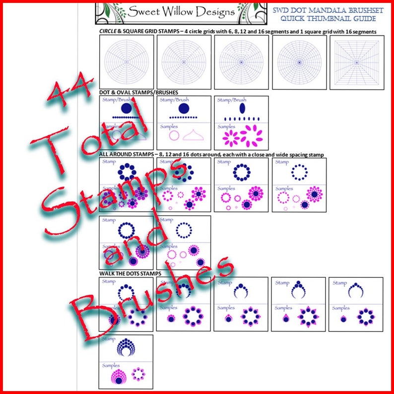 Procreate Brushset SWD Mandala Dot Painting Brush Pack 44 Dot Painting Stamps and Brushes image 2