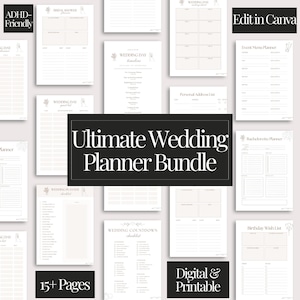 Wedding Planner Printable Bundle: Editable Checklist, Guest List, Seating Chart, Budget Templates (Digital Download)