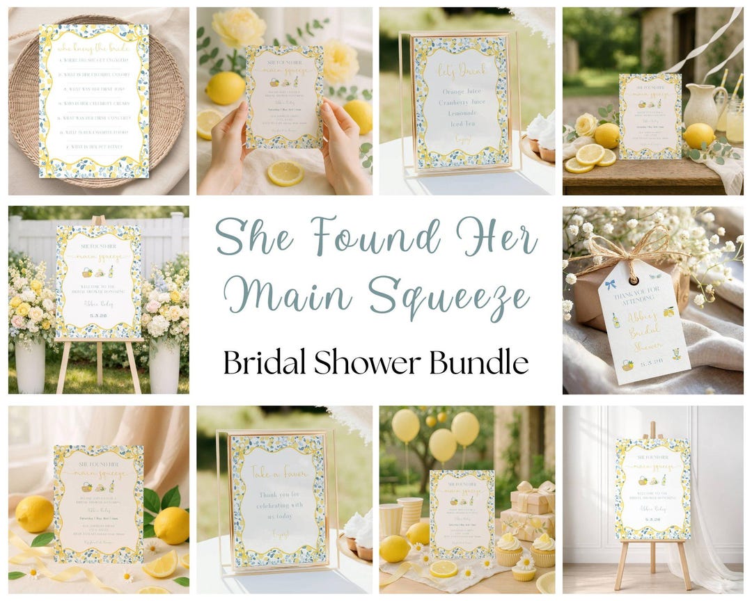 She Found Her Main Squeeze Bridal Shower Signs Bundle: Lemon Citrus ...