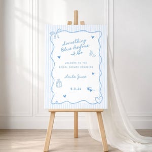 Panneau de bienvenue quelque chose de bleu avant de faire une douche nuptiale : nœud bleu à fines rayures (téléchargement numérique)