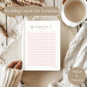 Editable Wedding Guest List Template | Printable Guest Tracker PDF | Digital Wedding Planner | Organization Planner Printable