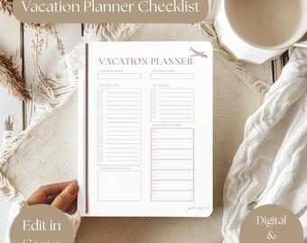 Editable Vacation Planner Template: Printable Travel Itinerary | Trip Organizer (PDF Download)