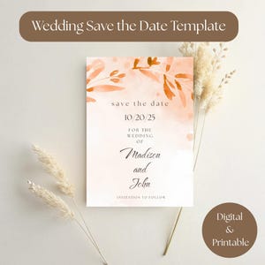 Boho Fall Wedding Save the Date for Busy Brides | Orange Fall Invitation Template | Bridal Save the Date Card | Instant Download