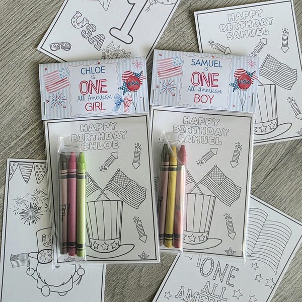 All American birthday party coloring packs, July 4th birthday party favors, Firecracker birthday party favors