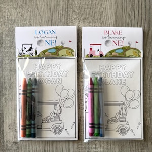 Hole in one party coloring packs, Golf birthday party favors