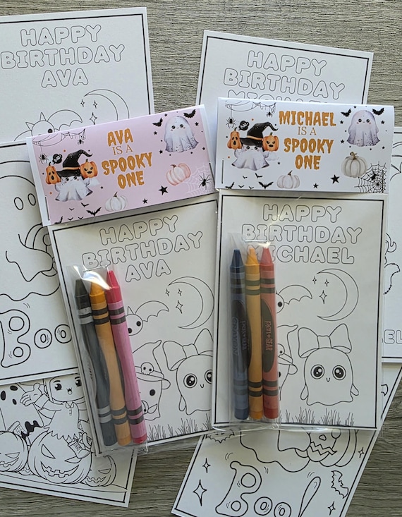 Spooky one birthday party favors coloring packs, Halloween 1st Birthday coloring packs, Spooky One Custom Birthday coloring pages