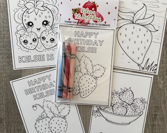 Berry First birthday party coloring packs, Strawberry birthday party favors