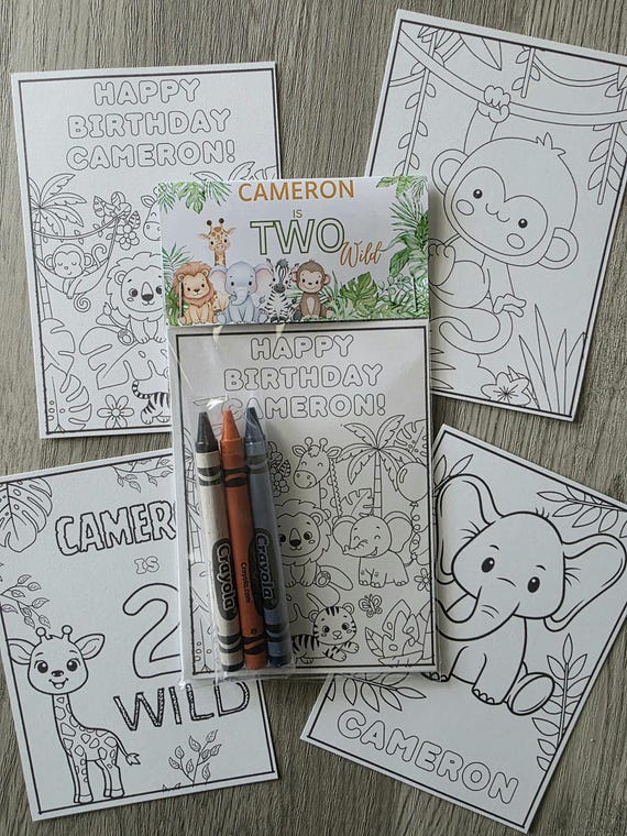 Two Wild party coloring packs, Safari Party birthday party favors