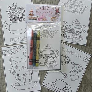 Tea Party birthday party coloring packs, Tea party birthday party favors