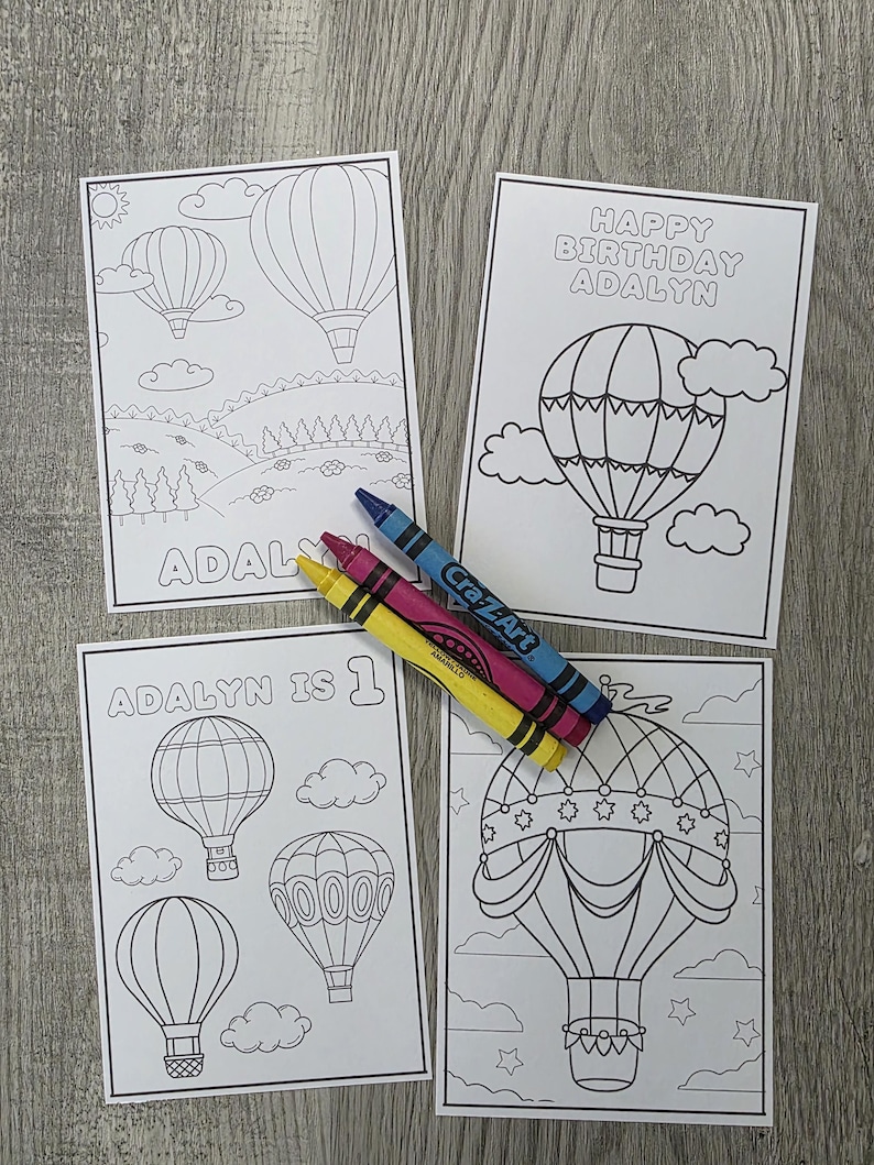 Hot Air Balloon Birthday Party Coloring Packs, Adventure, Travel ...