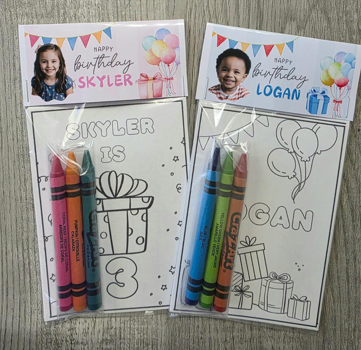 Happy birthday party coloring packs, Happy birthday photo party favors, Birthday coloring packs, Personalized Custom Birthday coloring pages