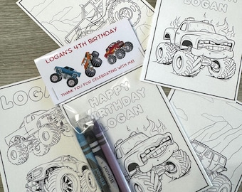 Monster trucks party coloring packs, monster truck birthday party favors