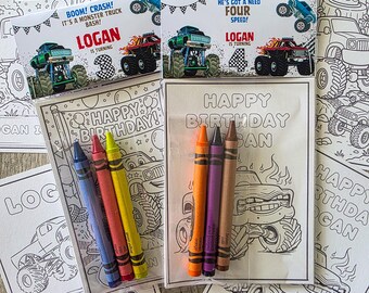 Monster trucks party coloring packs, monster truck birthday party favors