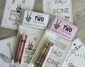 Bad TWO the bone party coloring packs, Bad to the bone party favors, custom birthday party favors
