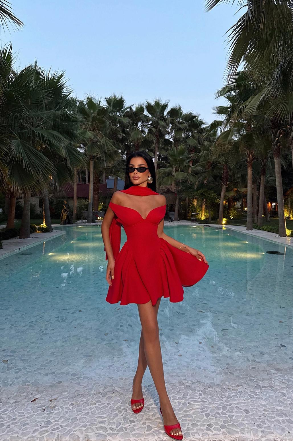 Aesthetic Red Chic Dress Elegant Red Dress Women Clothes