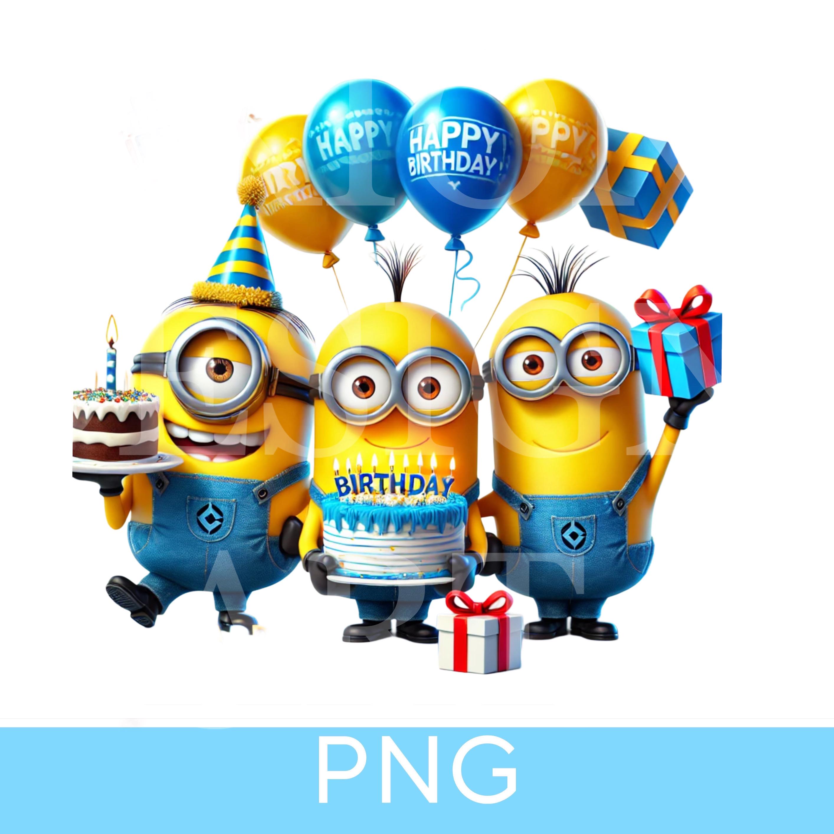 Minions Birthday PNG, Happy Birthday Boy PNG, Party Favor, Cake Topper, Birthday T-shirt Design ...