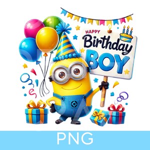 Minio.ns Geburtstag PNG, Happy Birthday Junge PNG, Partygeschenk, Cake Topper, Geburtstag T-Shirt Design, Party Dekor, Geburtstag einladen Geburtstagskarte