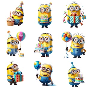 9 Minions Cumpleaños PNG Clipart Digital - uso comercial, descarga instantánea, sublimación, camiseta, taza, bolso, cumpleaños
