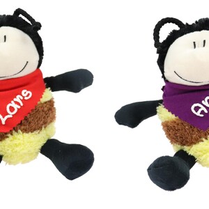 Knuffelbij geel zwart 18 cm met naam op de sjaal gepersonaliseerde knuffel pluche speelgoed