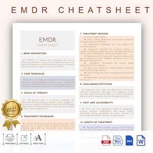 EMDR Therapy Cheat Sheet, Eye Movement Desensitization and Reprocessing Therapy, EMDR Therapy, Trauma Therapy, PTSD Therapy, Reference Guide