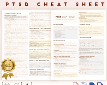 Comprehensive PTSD Cheat Sheet, Symptoms, Diagnosis, Treatment, Coping Strategies,Trauma Therapy Guide, PTSD Therapy Tool, Trauma Care