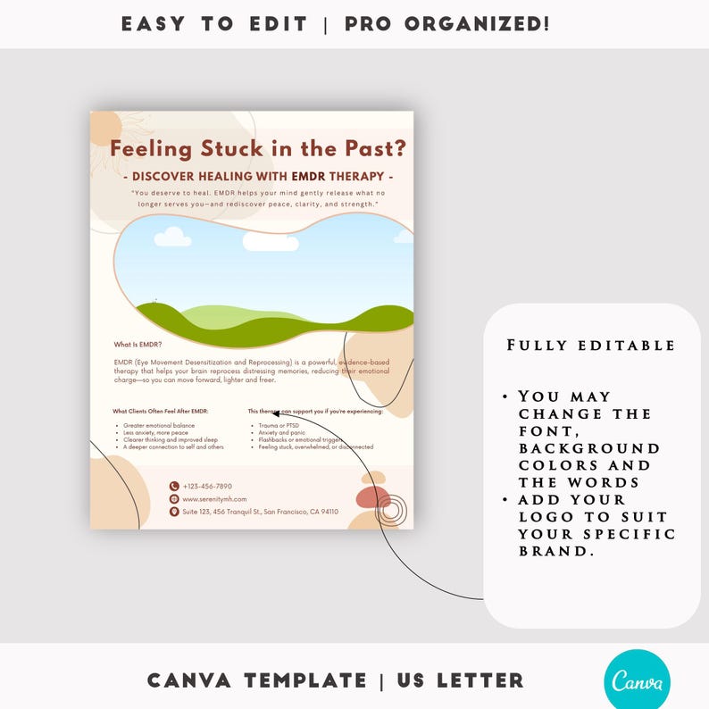 EMDR Therapy Flyer Template, Printable EMDR Canva Flyer, Eye Movement ...