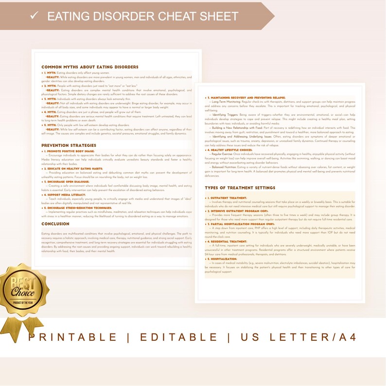 Eating Disorder Checklist.pdf Eating Disorder Cheat Sheet, Anorexia, Bulimia, Binge Eating & Recovery ...