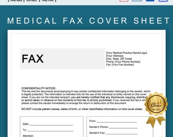 Medical Fax Cover Sheet Template, Printable Healthcare Fax Cover Sheet For Clinics & Hospitals, Editable Hipaa-Compliant Fax Cover Form