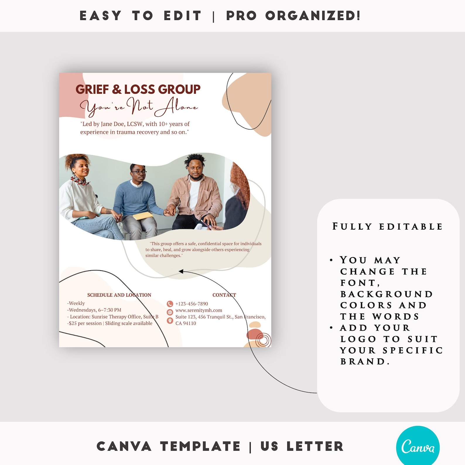 Group Therapy Flyer Template, Canva Editable,mental Health Care ...