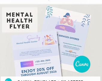 Mental Health Therapy Brochure Canva Template for Counselors, Therapy Services US letter Brochure, Mental Health Clinic Brochure Template