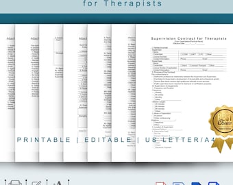 Supervision Contract Template for Therapists, Printable Supervision Contract for Social Workers, Psychiatrists, Mental Health, Counselors