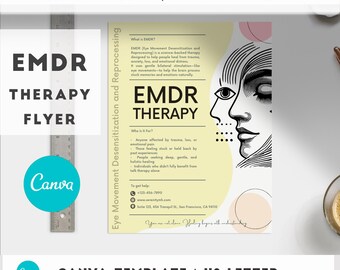 Modèle de Flyer de thérapie EMDR, Flyer EMDR imprimable sur toile, brochure sur la désensibilisation par les mouvements oculaires et le retraitement, Flyer modifiable sur la santé mentale