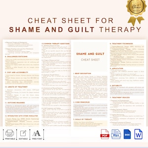 Shame and Guilt Therapy Cheat Sheet, Cognitive Reframing and Emotional Healing PDF, Therapy Cheat Sheet, Trauma Recovery Printable