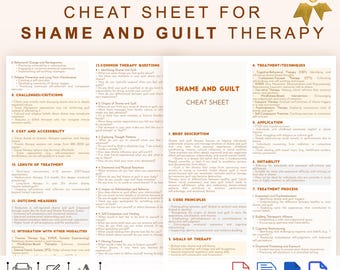 Shame and Guilt Therapy Cheat Sheet, Cognitive Reframing and Emotional Healing PDF, Therapy Cheat Sheet, Trauma Recovery Printable