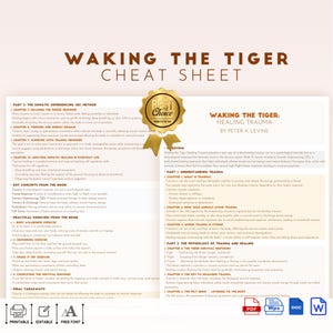 Puede incluir: Una hoja de trucos para el libro "Waking the Tiger: Healing Trauma" de Peter A. Levine. La hoja de trucos es un documento imprimible y editable con una estrella dorada y las palabras "Best Choice" en ella. La hoja de trucos incluye un resumen de los conceptos clave del libro y ejercicios prácticos.