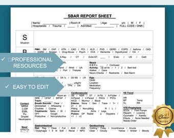 Printable SBAR Report Sheet Template for Nurses, Editable SBAR Communication Tool, Shift Report Template, for Healthcare Professionals