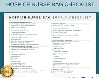 Liste de contrôle de sac d'infirmière de soins palliatifs imprimable, liste de fournitures de visite à domicile pour les infirmières, liste de contrôle complète des fournitures d'infirmières de soins palliatifs, pour les infirmières de terrain