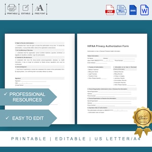 Editable HIPAA Privacy Authorization Form, Printable Medical Release Template,HIPAA Compliant Medical Release Form
