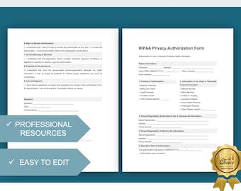 Editable HIPAA Privacy Authorization Form, Printable Medical Release Template,HIPAA Compliant Medical Release Form