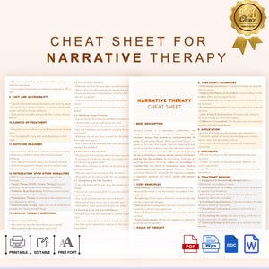 Narrative Therapy Cheat Sheet, Therapy Reference Guide, Counseling Cheat Sheet, Narrative Therapy Treatment Guide, Narrative Therapy Summary