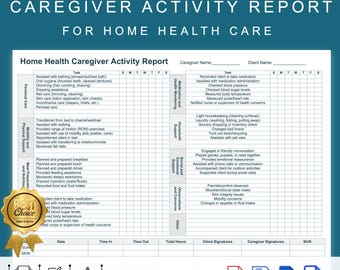 Home Health Caregiver Activity Report Template, Editable Weekly Caregiver Log, Printable Caregiver Form for Home Health Aides