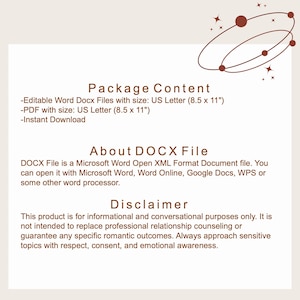 K&ouml;nnte beinhalten: Cremefarbenes digitales Dokument mit Text &uuml;ber DOCX-Dateien und einem Haftungsausschluss. Das Dokument enth&auml;lt den Text "Package Content", "About DOCX File" und "Disclaimer". Die Dokumentgr&ouml;&szlig;e ist US Letter (21,6 x 27,9 cm).