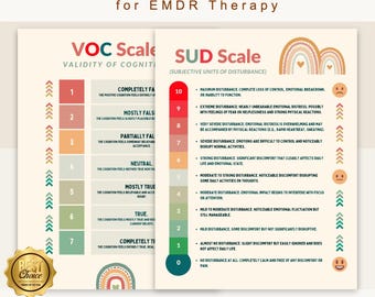 SUD and VOC Scale Diagram for EMDR Therapy, Subjective Units of Disturbance & Validity of Cognition Charts, emdr Printable Scales