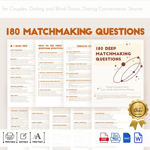 180 Deep Matchmaking Questions for Couples, Dating and Blind Dates, Dating Conversation Starter - Love, Lifestyle, Values & Future Planning