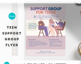 Modèle de Flyer de groupe de thérapie pour adolescents Canva, Groupe de soutien aux personnes anxieux pour adolescents, Flyer modifiable sur la santé mentale, Brochure sur le counseling pour adolescents
