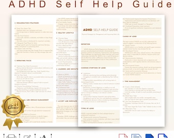 Guide d'auto-assistance imprimable sur le TDAH, Guide de gestion du TDAH, Aide-mémoire modifiable sur le TDAH, pour l'auto-assistance avec le trouble déficitaire de l'attention avec hyperactivité