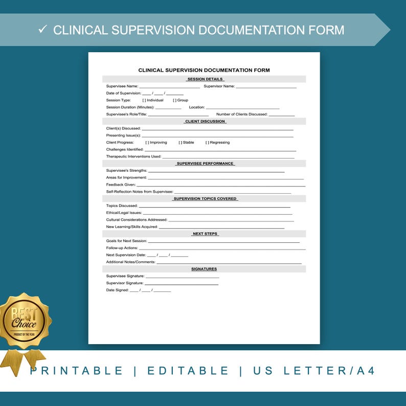 Printable Direct Service Clinical Supervision Note Template editable